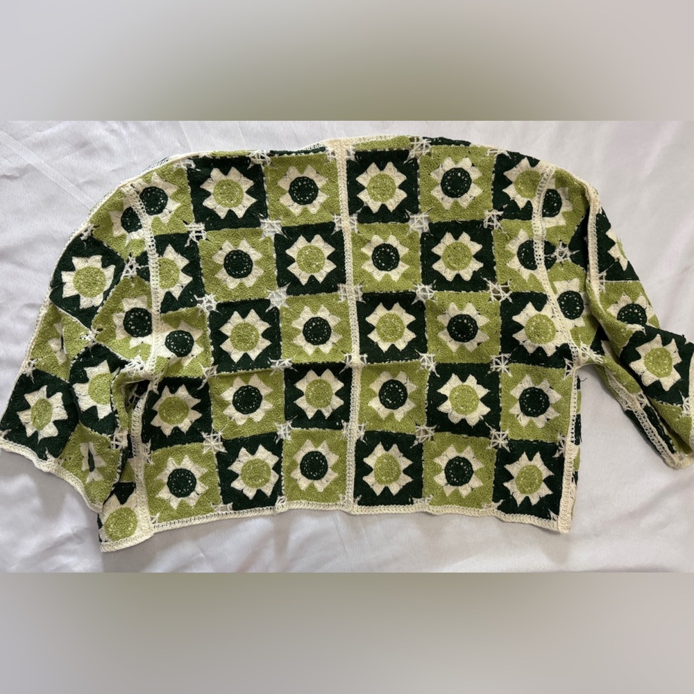 NEW POL Granny Crochet Boho Open Cardigan Olive Multi 3/4 Sleeve Festival OS - Picture 5 of 5